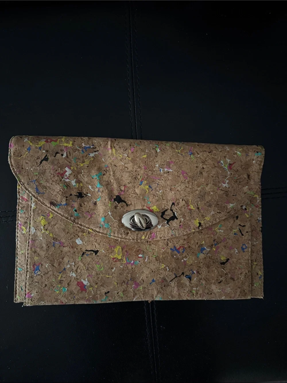Street Level Cork Envelope Clutch with Multicolor Speckles